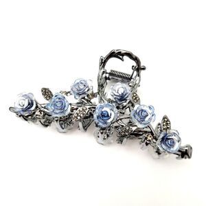 Brand New Titanium Blue Rose Rhinestone Hair Claw Clips